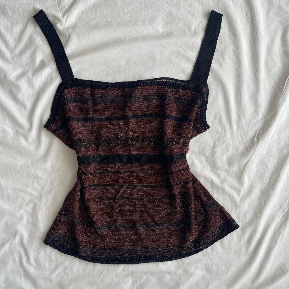 Y2K Brown Cami Sheer Top- Size L